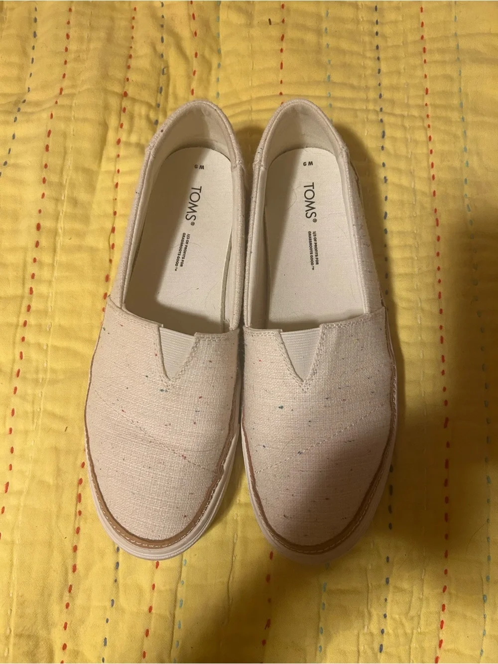 TOMS Cream Canvas Slip-On Platform Sneakers for Women